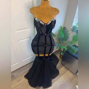 Black prom dress with corset, very stylish and elegant